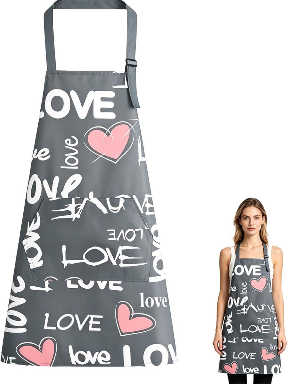 NWT No Label Gray LOVE Kitchen Apron